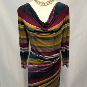 Tahari Women's Gold, Plum, Green Striped Dress